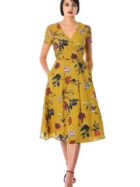 eShakti Mustard Yellow Wrap Around Dress